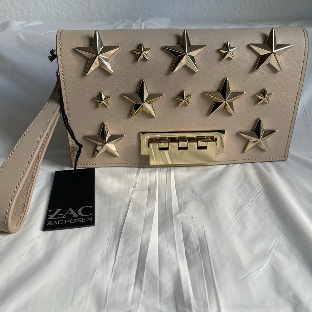 ZAC Zac Posen Beige Clutch with Gold Stars